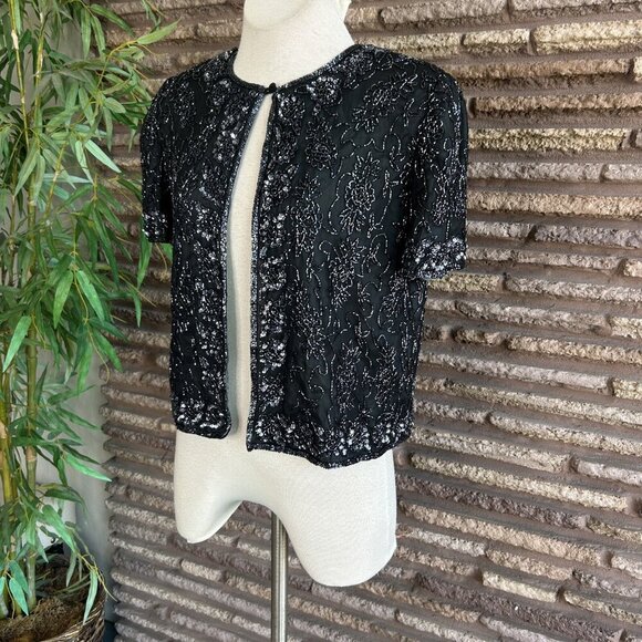 Papell Boutique Evening Navy Blue Beaded 100% Silk Size Medium - Picture 9 of 9